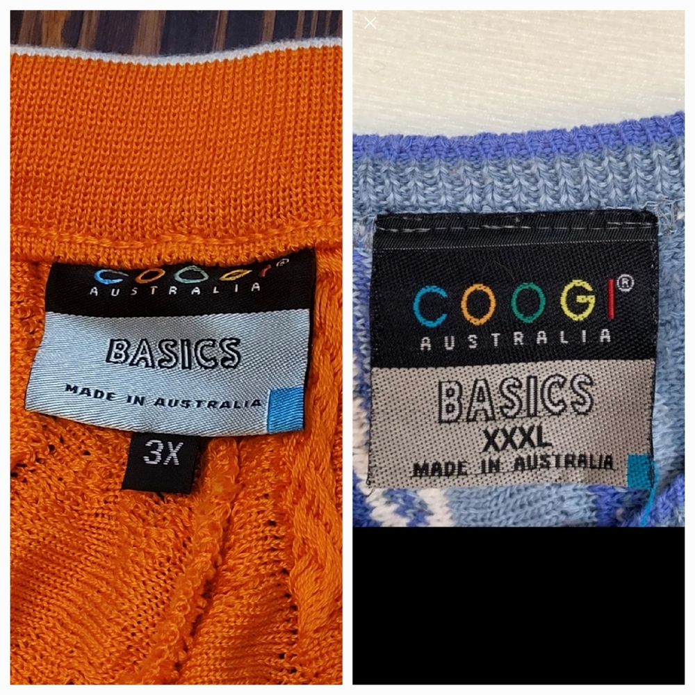Photo of an authentic COOGI Basics tag and a Fake one